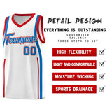Custom White Royal-Red Ribbon Pattern Basketball Kits