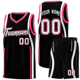 Custom Black Pink-White Ribbon Pattern Basketball Kits