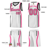 Custom White Pink-Black Ribbon Pattern Basketball Kits