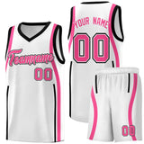 Custom White Pink-Black Ribbon Pattern Basketball Kits