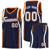 Custom Navy Orange-White Ribbon Pattern Basketball Kits