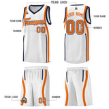 Custom White Navy-Orange Ribbon Pattern Basketball Kits