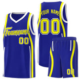 Custom Royal Fluorescent Yellow-White Ribbon Pattern Basketball Kits