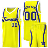 Custom Fluorescent Yellow Royal-White Ribbon Pattern Basketball Kits