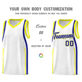 Custom White Royal-Fluorescent Yellow Ribbon Pattern Basketball Kits