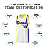 Custom White Royal-Fluorescent Yellow Ribbon Pattern Basketball Kits