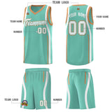 Custom Bright Green Buckskin Brown-White Ribbon Pattern Basketball Kits