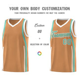 Custom Buckskin Brown Bright Green-White Ribbon Pattern Basketball Kits