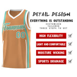 Custom Buckskin Brown Bright Green-White Ribbon Pattern Basketball Kits