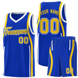Custom Royal Gold-White Ribbon Pattern Basketball Kits