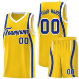 Custom Gold Royal-White Ribbon Pattern Basketball Kits