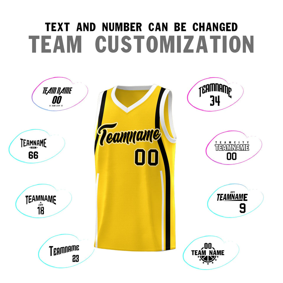 Custom Gold Black-White Ribbon Pattern Basketball Kits