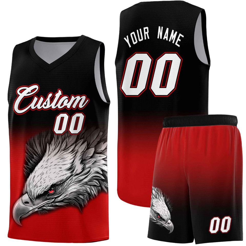 Custom Black Red Eagle Pattern Graffiti Pattern Sports Uniform Basketball Jersey