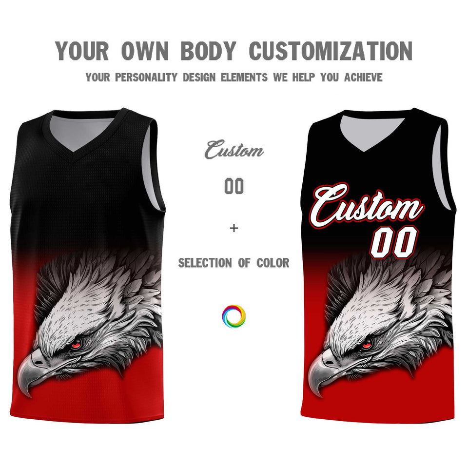 Custom Black Red Eagle Pattern Graffiti Pattern Sports Uniform Basketball Jersey