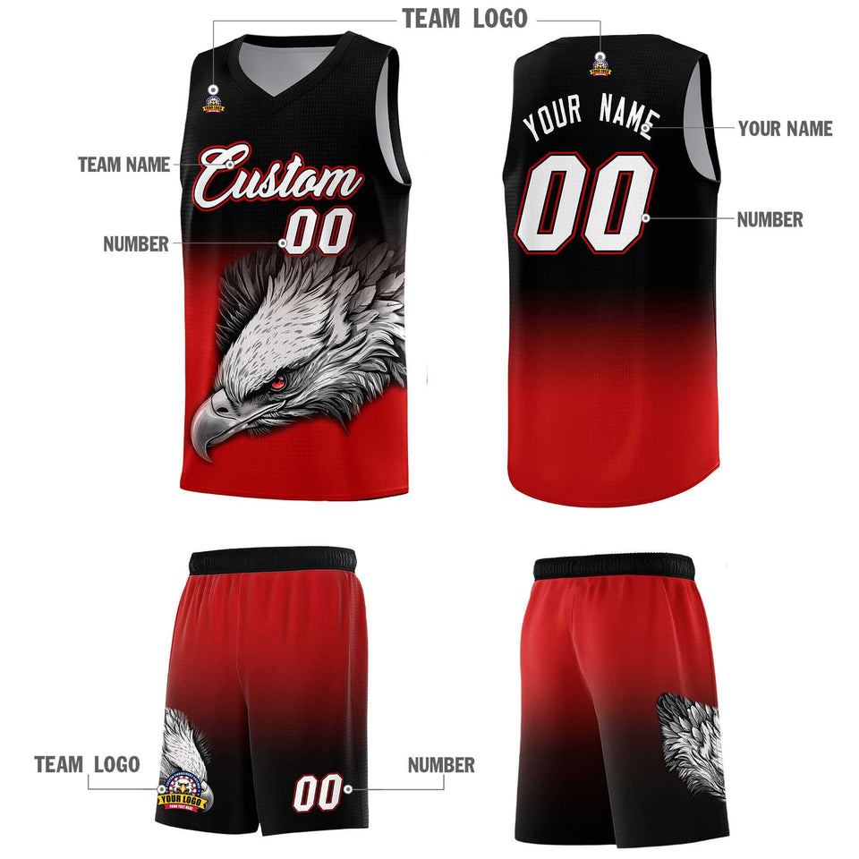 Custom Black Red Eagle Pattern Graffiti Pattern Sports Uniform Basketball Jersey