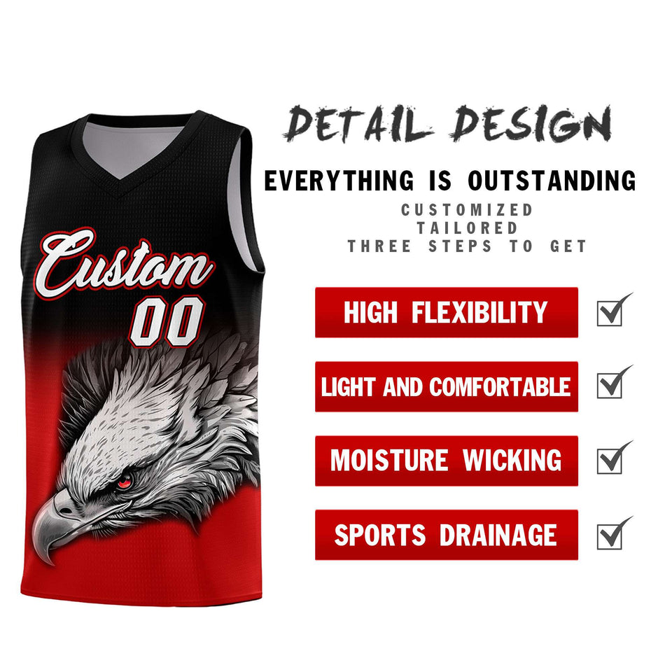 Custom Black Red Eagle Pattern Graffiti Pattern Sports Uniform Basketball Jersey