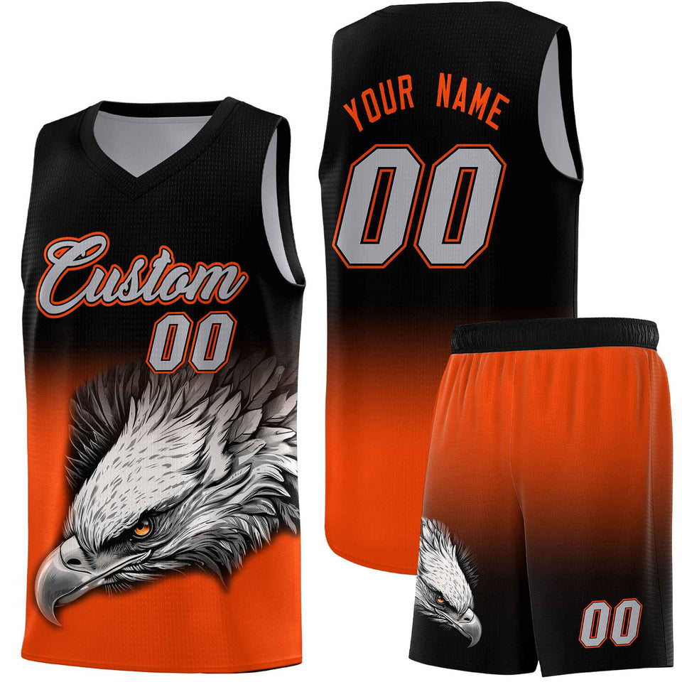Custom Black Orange Eagle Pattern Graffiti Pattern Sports Uniform Basketball Jersey