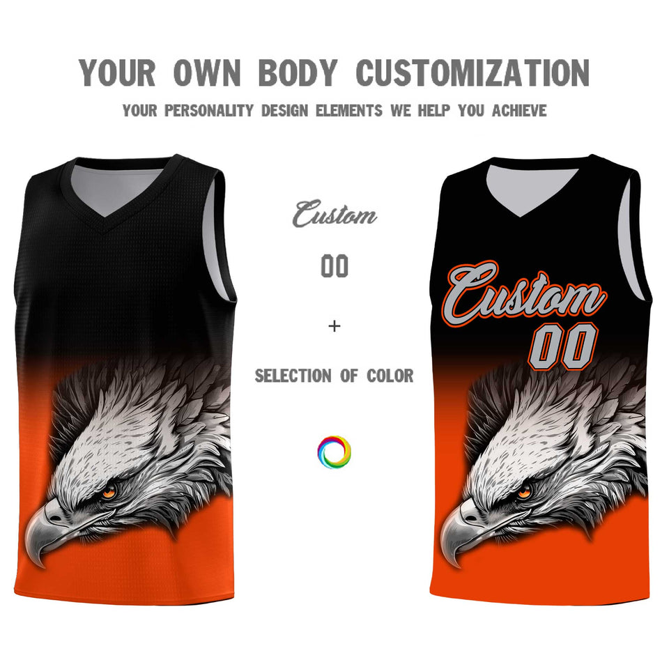 Custom Black Orange Eagle Pattern Graffiti Pattern Sports Uniform Basketball Jersey