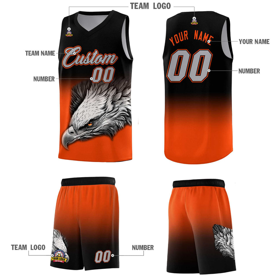 Custom Black Orange Eagle Pattern Graffiti Pattern Sports Uniform Basketball Jersey