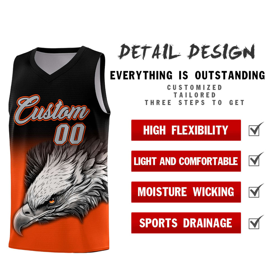 Custom Black Orange Eagle Pattern Graffiti Pattern Sports Uniform Basketball Jersey
