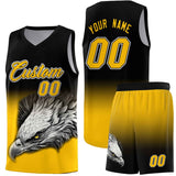 Custom Black Yellow Eagle Pattern Graffiti Pattern Sports Uniform Basketball Jersey