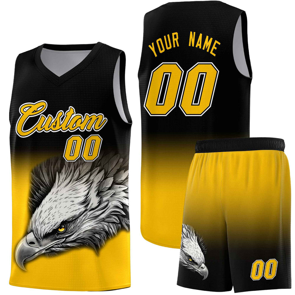 Custom Black Yellow Eagle Pattern Graffiti Pattern Sports Uniform Basketball Jersey