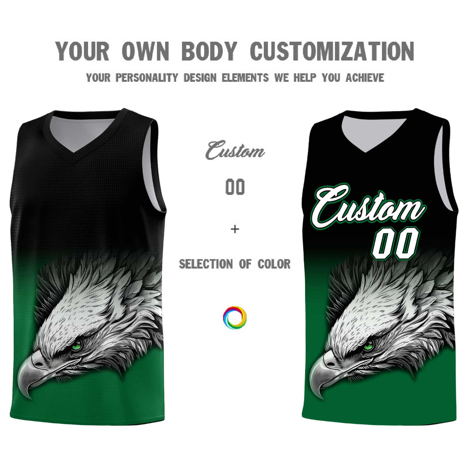 Custom Black Kelly Green Eagle Pattern Graffiti Pattern Sports Uniform Basketball Jersey