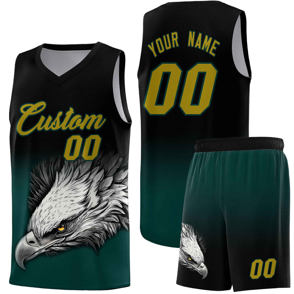 Custom Black Midnight Green Eagle Pattern Graffiti Pattern Sports Uniform Basketball Jersey