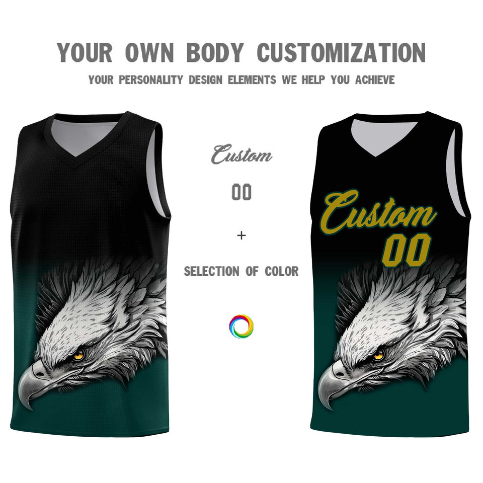 Custom Black Midnight Green Eagle Pattern Graffiti Pattern Sports Uniform Basketball Jersey