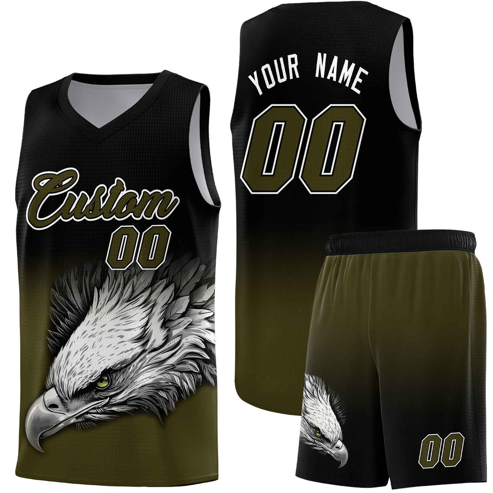 Custom Black Olive Eagle Pattern Graffiti Pattern Sports Uniform Basketball Jersey