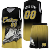 Custom Black Old Gold Eagle Pattern Graffiti Pattern Sports Uniform Basketball Jersey