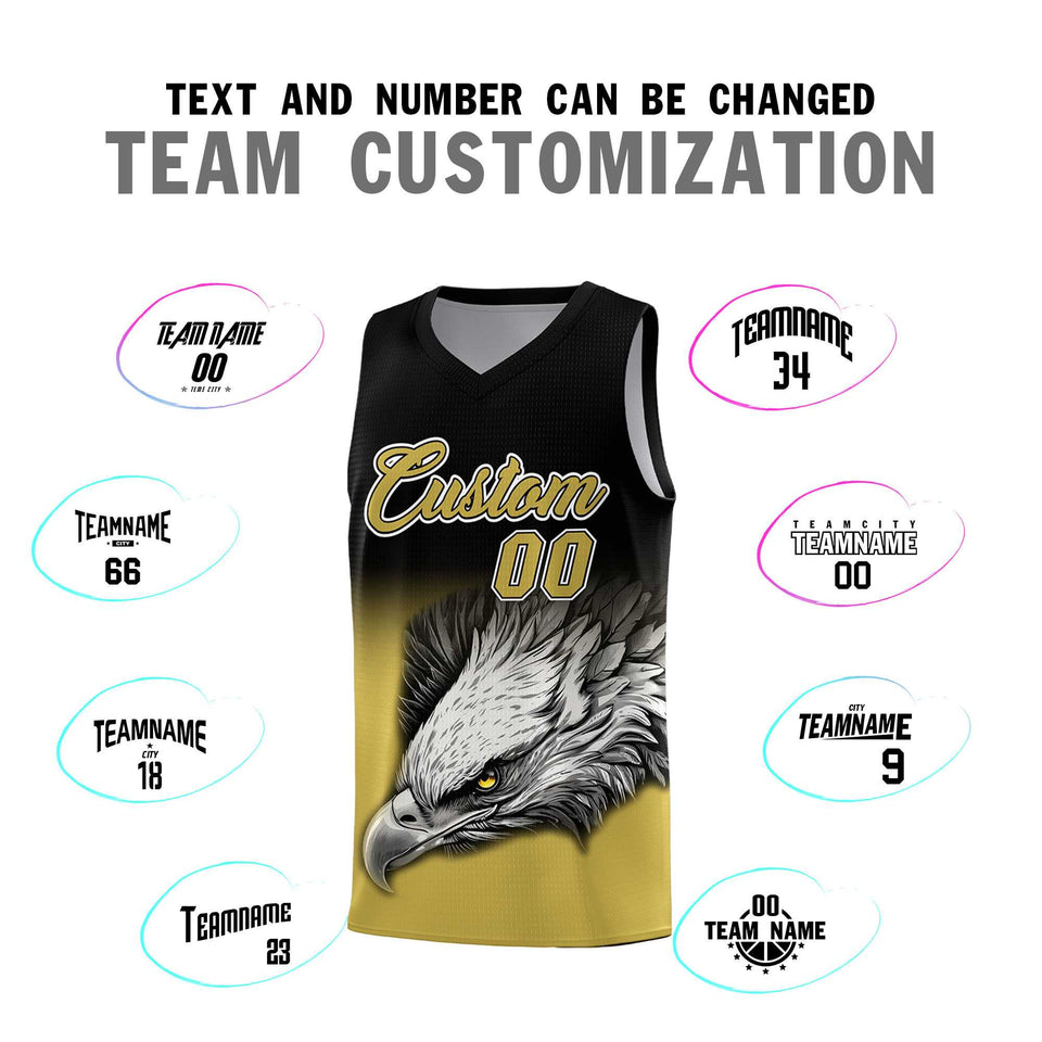 Custom Black Old Gold Eagle Pattern Graffiti Pattern Sports Uniform Basketball Jersey