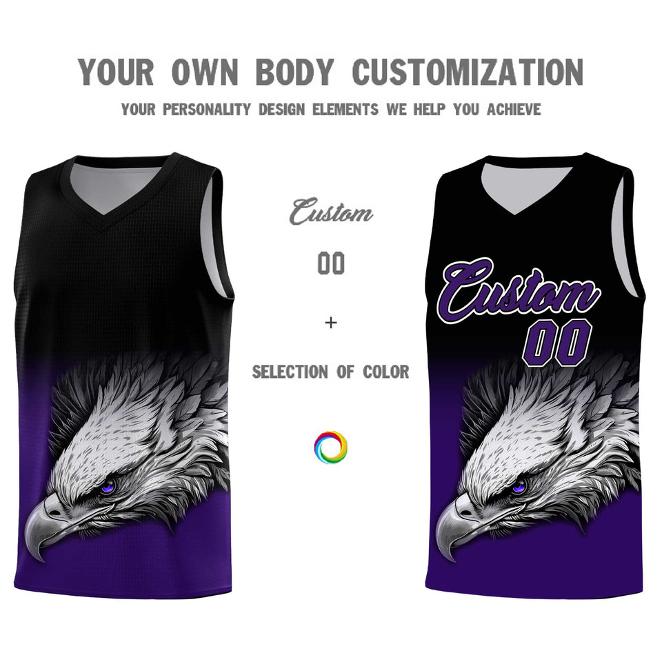 Custom Black Purple Eagle Pattern Graffiti Pattern Sports Uniform Basketball Jersey