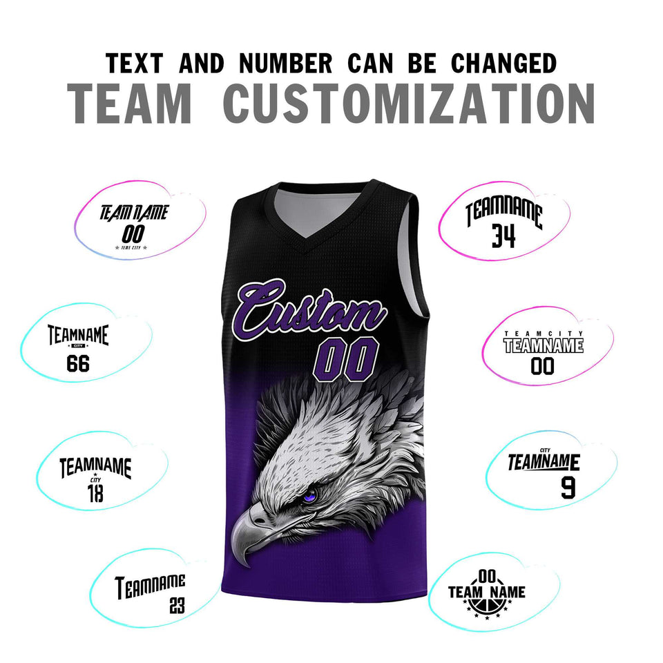 Custom Black Purple Eagle Pattern Graffiti Pattern Sports Uniform Basketball Jersey