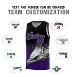 Custom Black Purple Eagle Pattern Graffiti Pattern Sports Uniform Basketball Jersey
