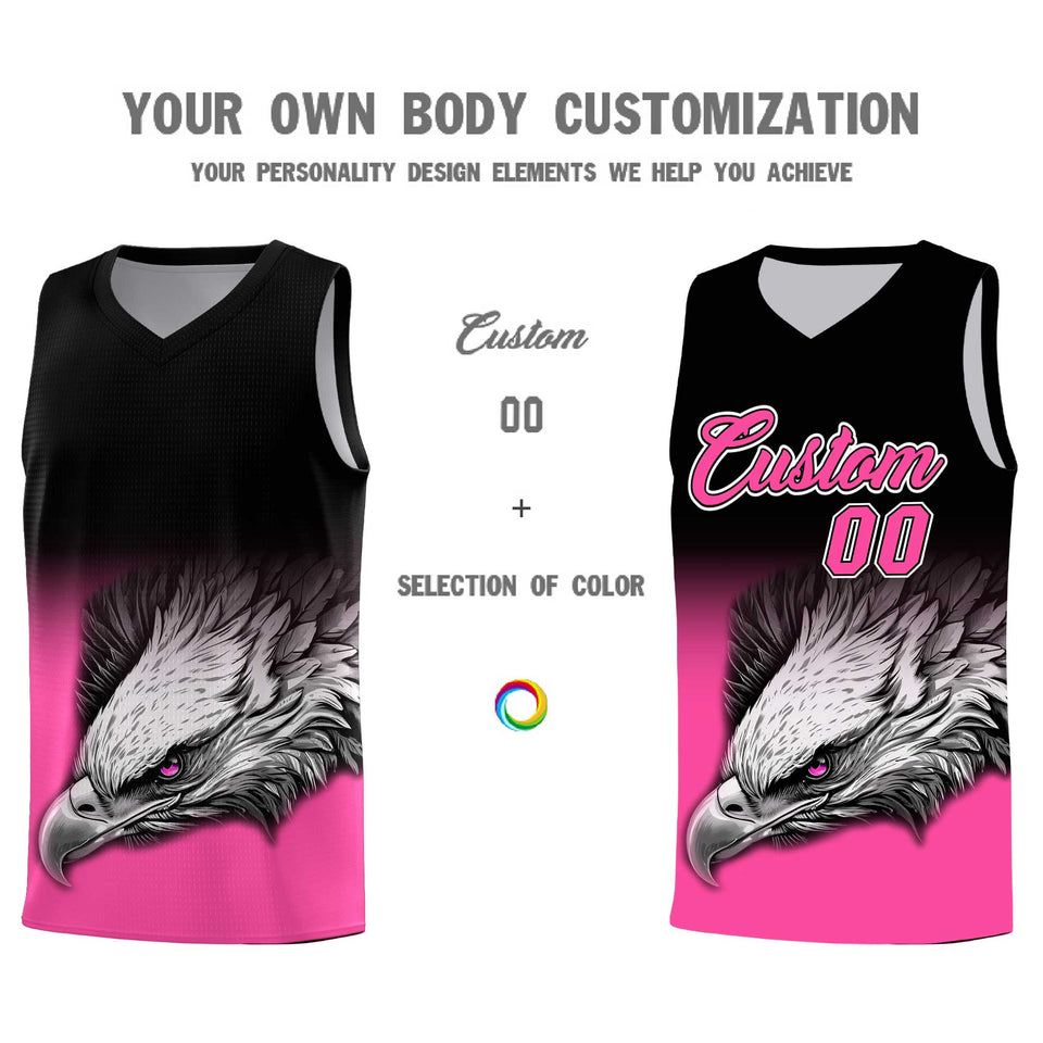 Custom Black Pink Eagle Pattern Graffiti Pattern Sports Uniform Basketball Jersey