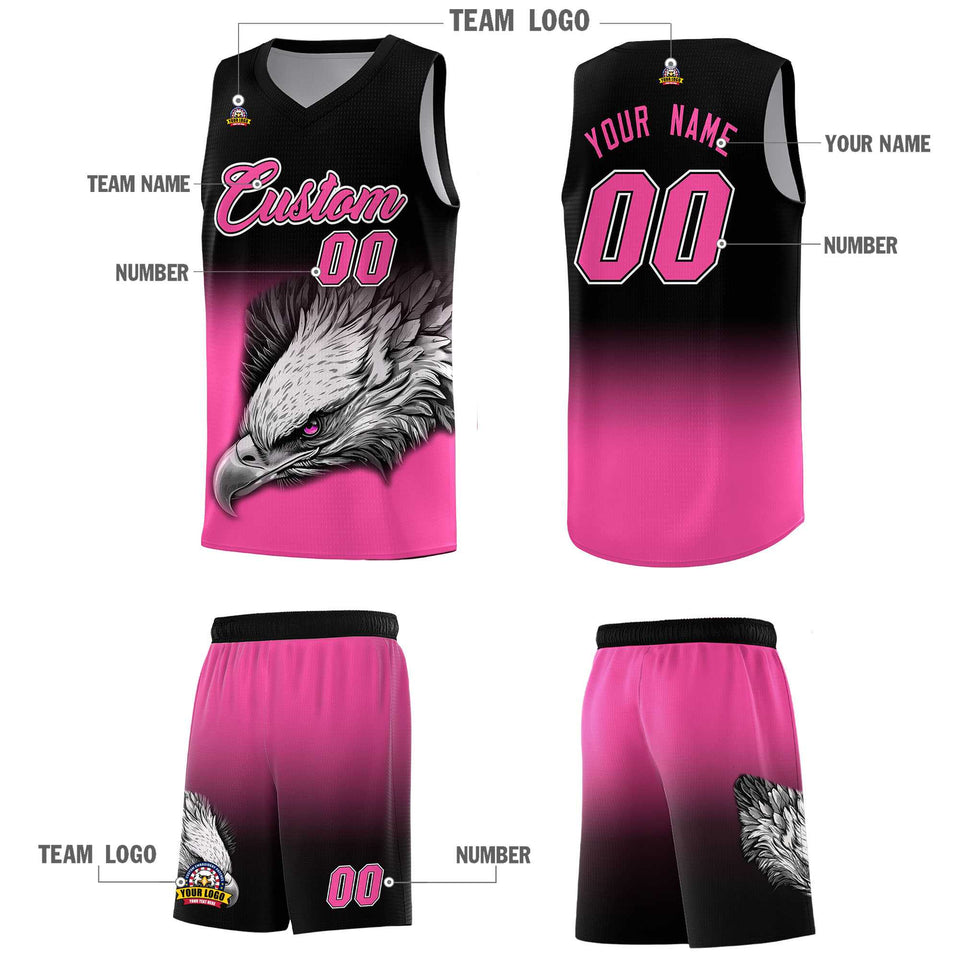 Custom Black Pink Eagle Pattern Graffiti Pattern Sports Uniform Basketball Jersey
