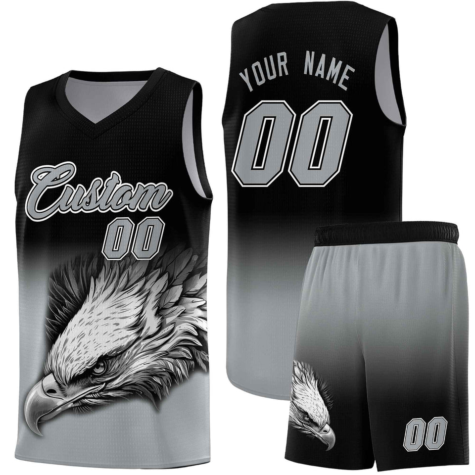 Custom Black Gray Eagle Pattern Graffiti Pattern Sports Uniform Basketball Jersey