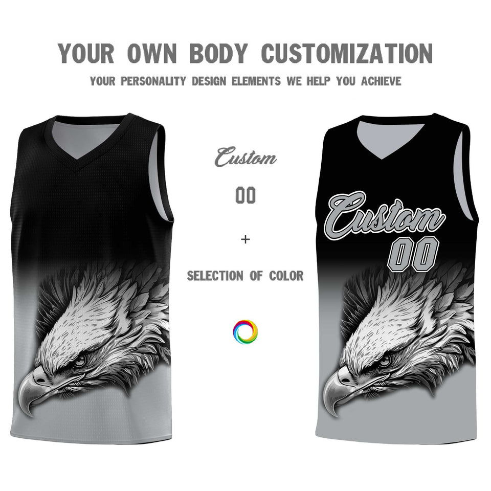 Custom Black Gray Eagle Pattern Graffiti Pattern Sports Uniform Basketball Jersey