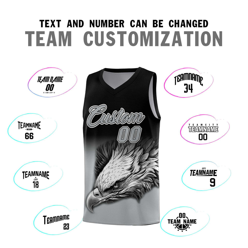 Custom Black Gray Eagle Pattern Graffiti Pattern Sports Uniform Basketball Jersey