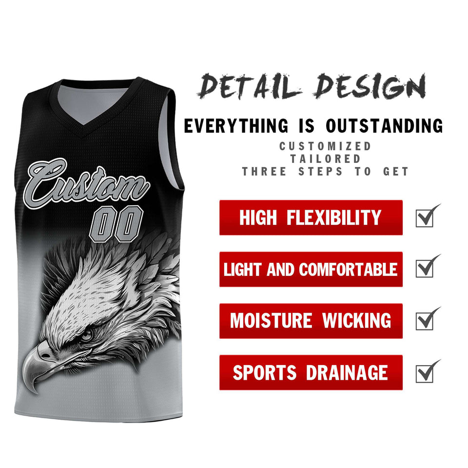 Custom Black Gray Eagle Pattern Graffiti Pattern Sports Uniform Basketball Jersey