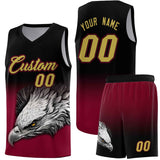 Custom Black Crimson Eagle Pattern Graffiti Pattern Sports Uniform Basketball Jersey