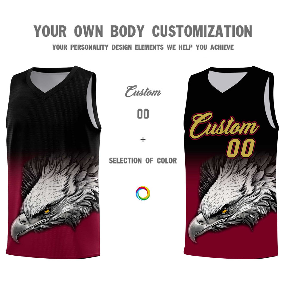 Custom Black Crimson Eagle Pattern Graffiti Pattern Sports Uniform Basketball Jersey