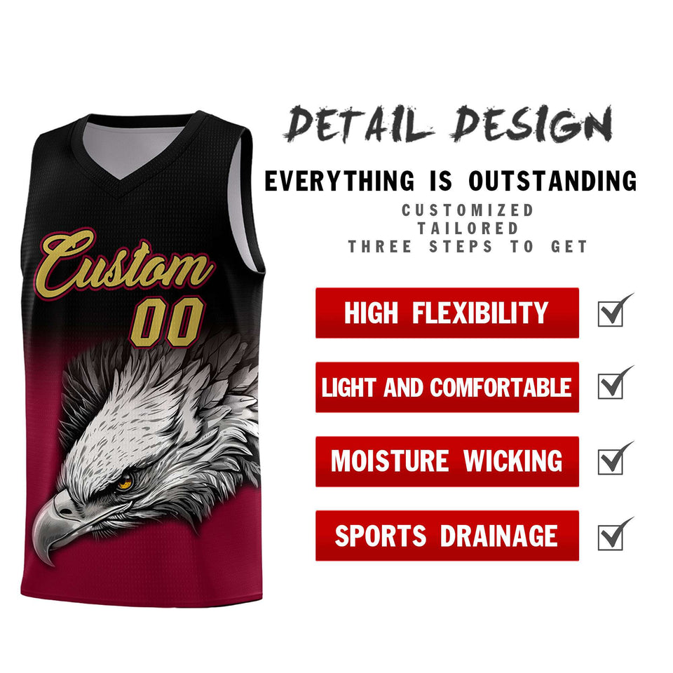 Custom Black Crimson Eagle Pattern Graffiti Pattern Sports Uniform Basketball Jersey
