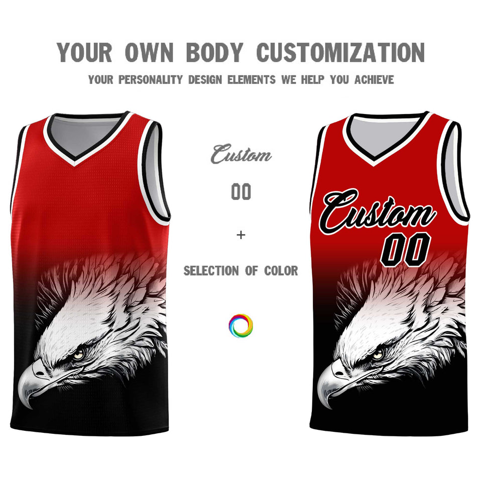 Custom Red Black Eagle Pattern Graffiti Pattern Sports Uniform Basketball Jersey