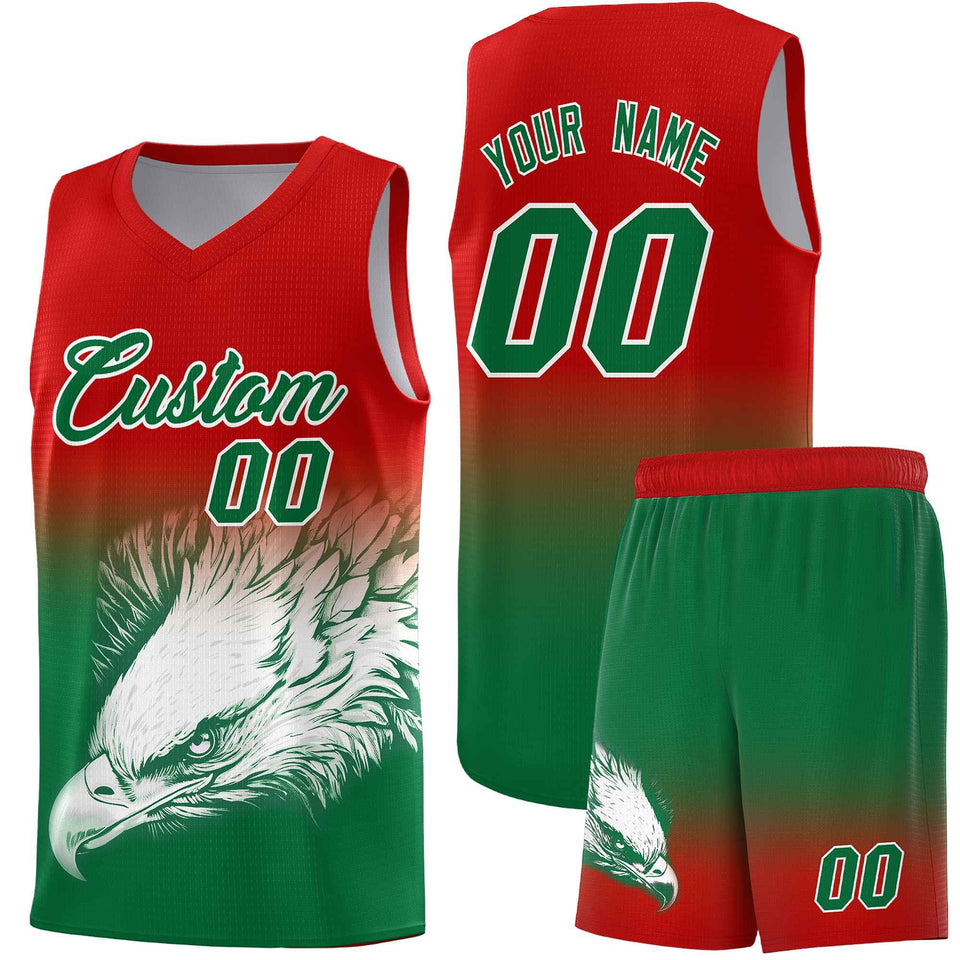 Custom Red Kelly Green Eagle Pattern Graffiti Pattern Sports Uniform Basketball Jersey