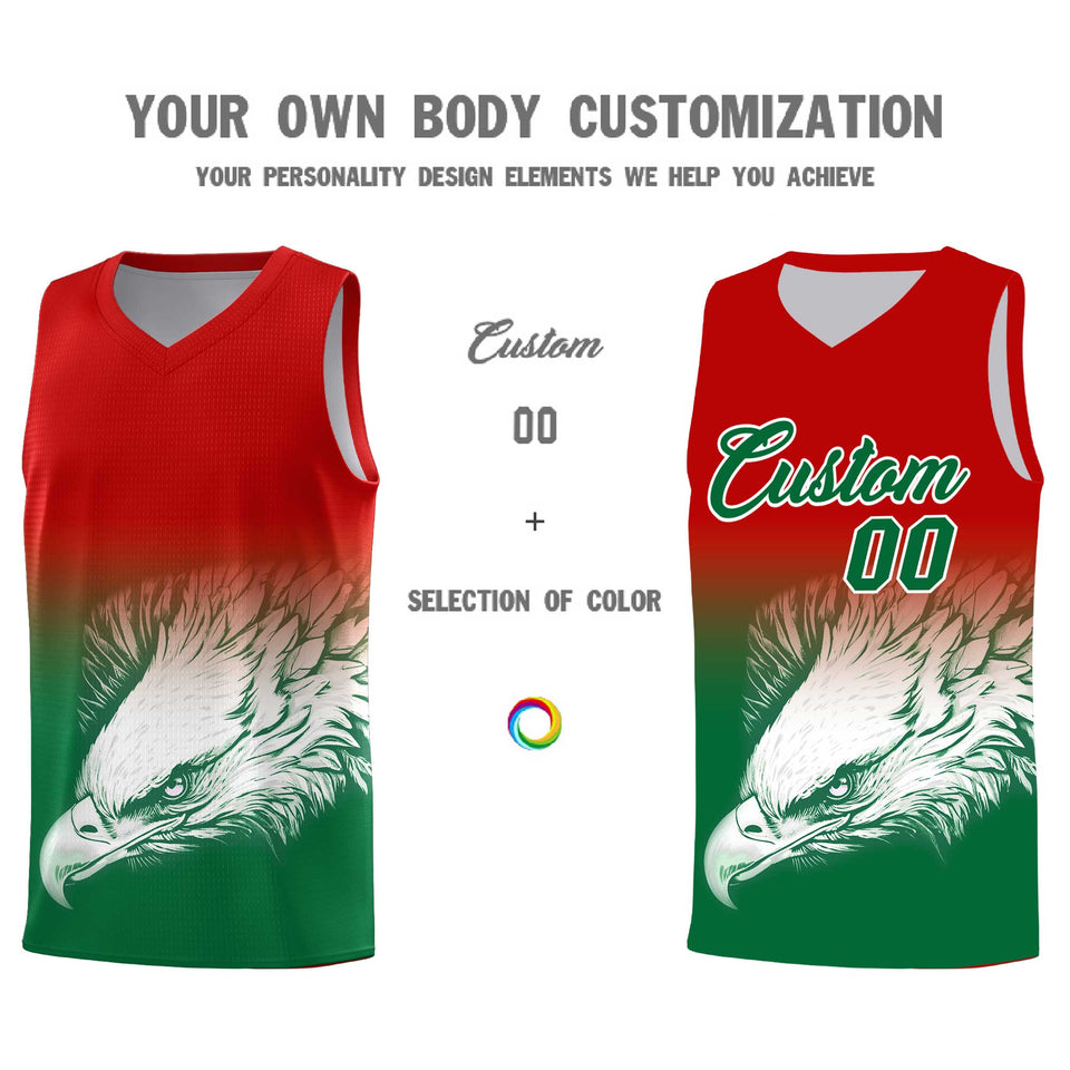 Custom Red Kelly Green Eagle Pattern Graffiti Pattern Sports Uniform Basketball Jersey