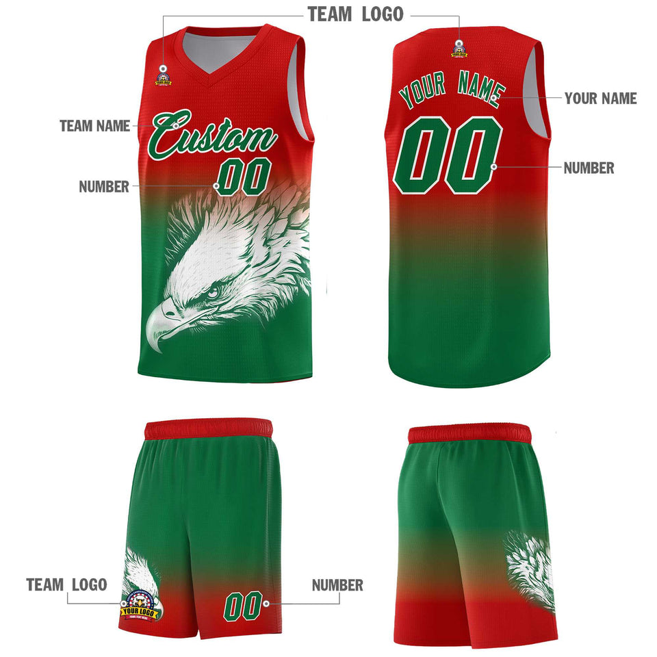 Custom Red Kelly Green Eagle Pattern Graffiti Pattern Sports Uniform Basketball Jersey