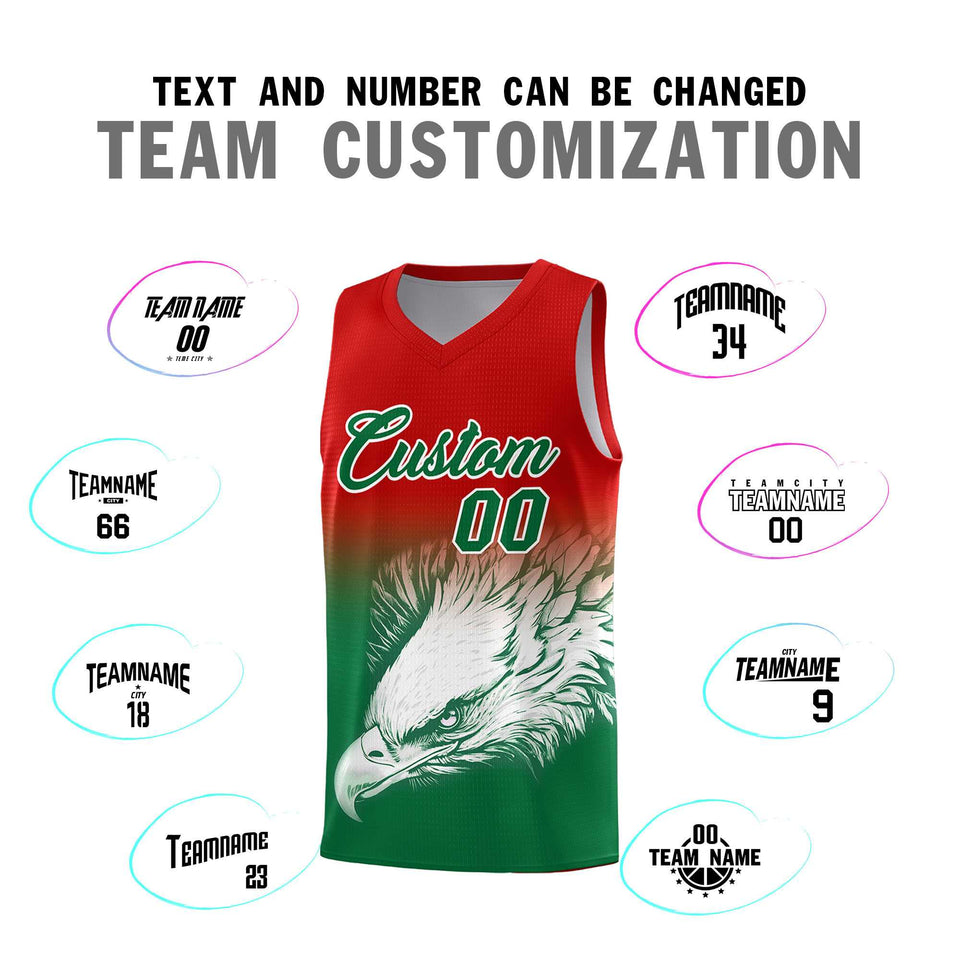 Custom Red Kelly Green Eagle Pattern Graffiti Pattern Sports Uniform Basketball Jersey