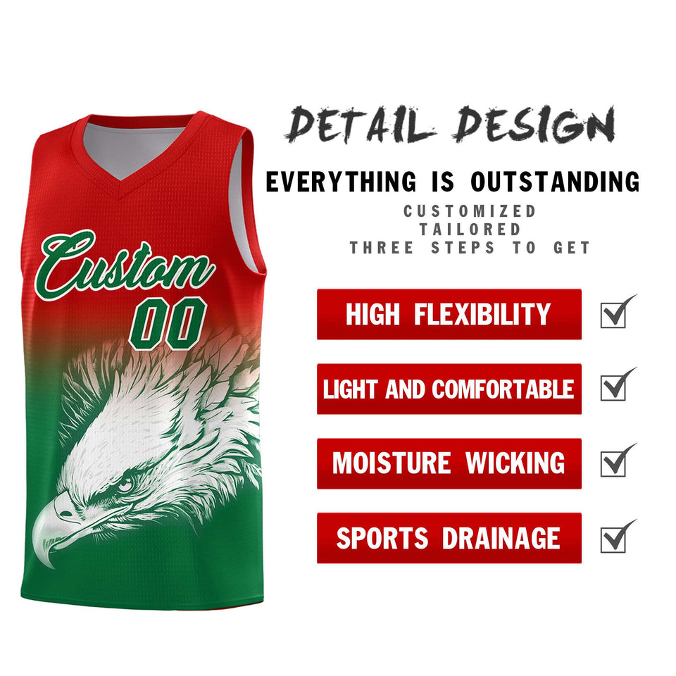 Custom Red Kelly Green Eagle Pattern Graffiti Pattern Sports Uniform Basketball Jersey
